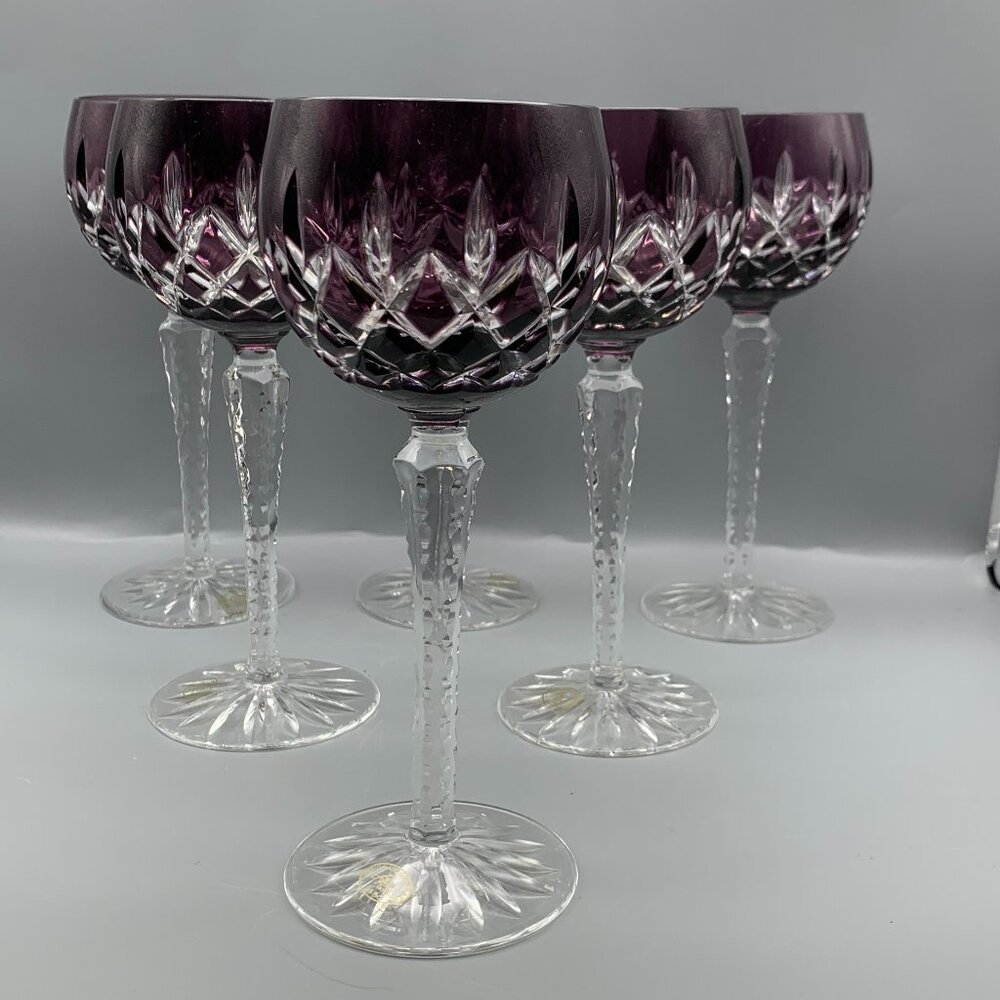 AJKA Cut to Clear Crystal Wine Glasses Arabella Pattern set of 6 Made in Hungary